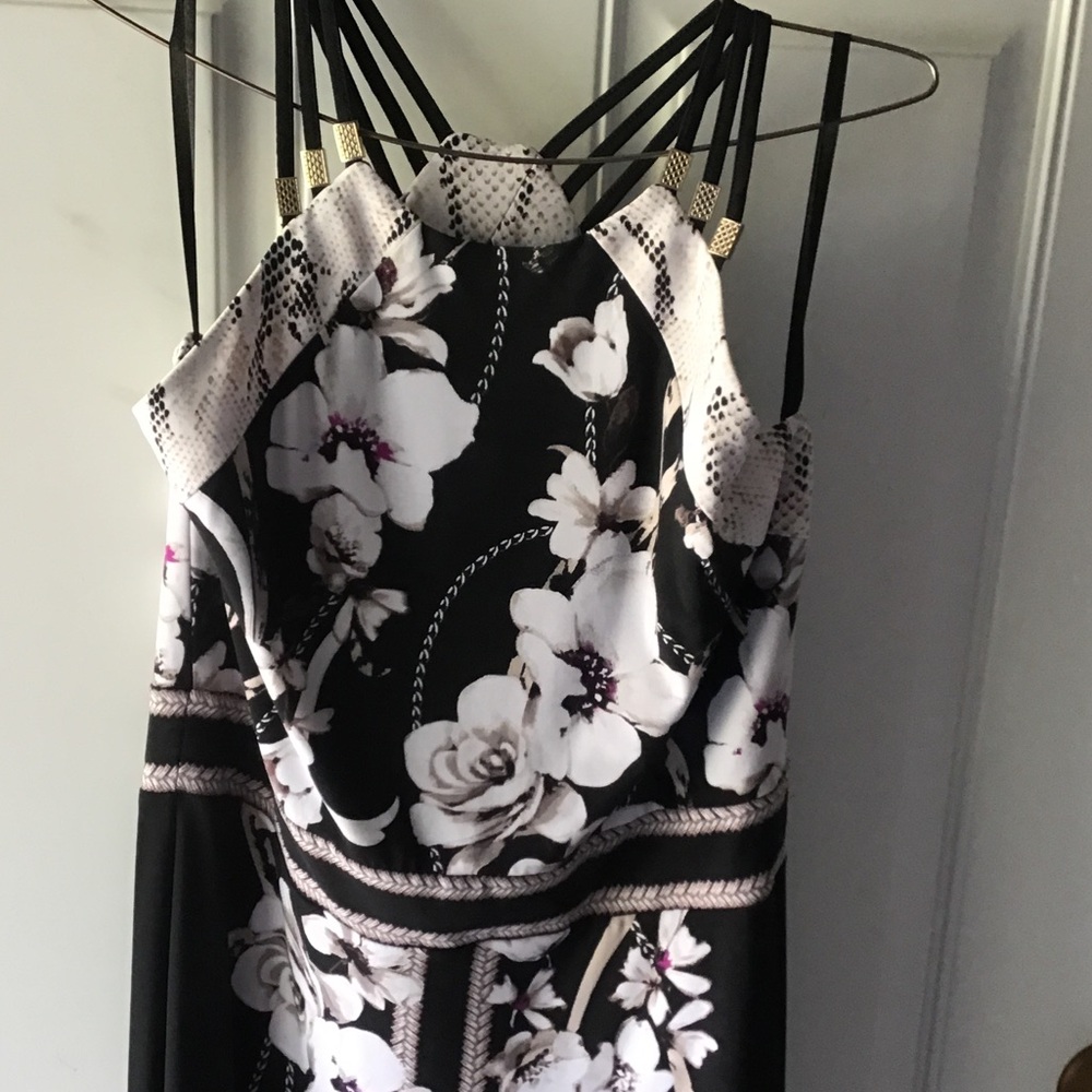 White House Black Market Black Floral Strappy Maxi Women's Dress SizeSmall